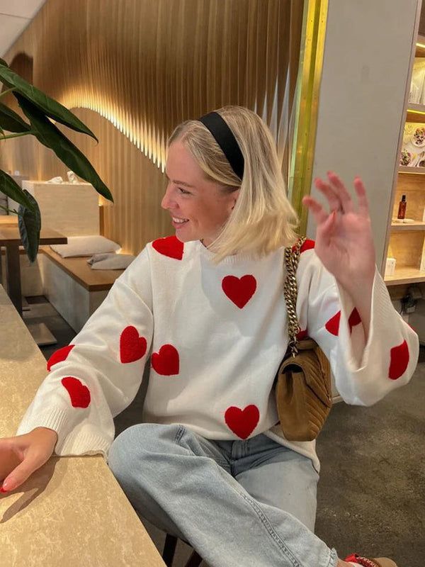 Embroidered Red Heart Sweater - Urban-Utopia
