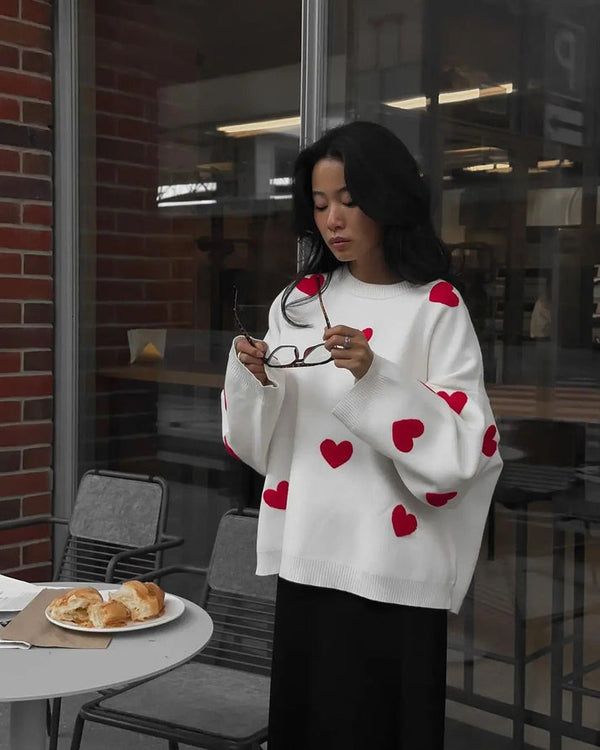 Embroidered Red Heart Sweater - Urban-Utopia
