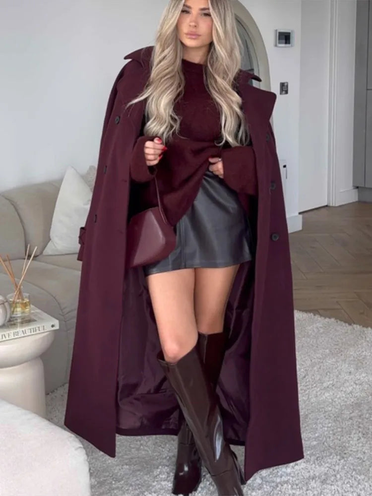 Urban Elegance Burgundy Lapel Coat eprolo