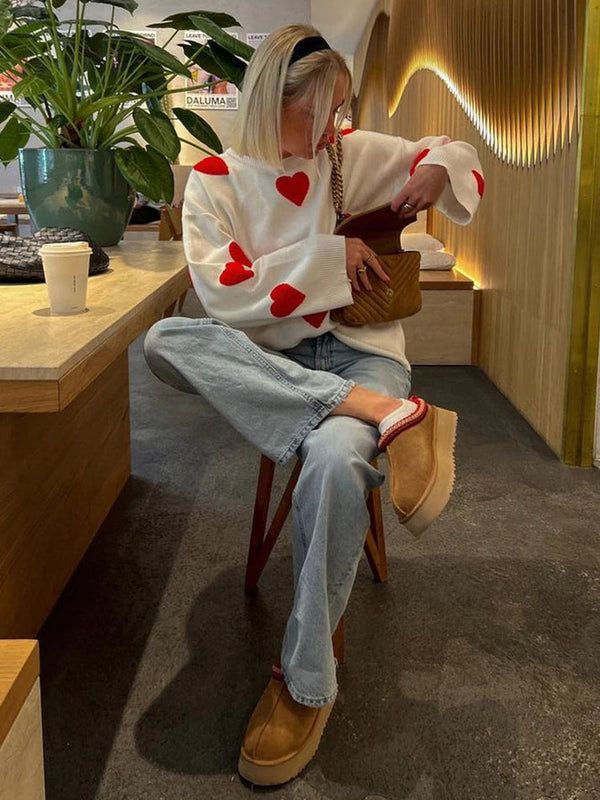 Embroidered Red Heart Sweater - Urban-Utopia