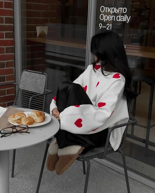 Embroidered Red Heart Sweater - Urban-Utopia