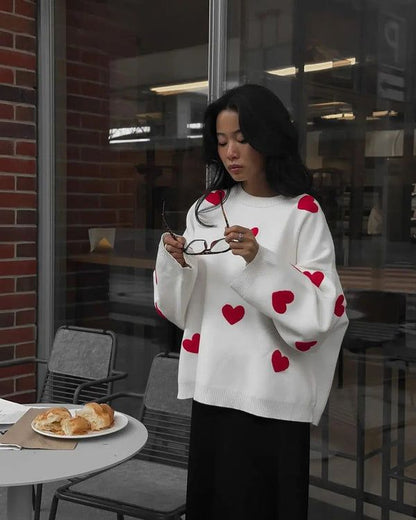 Embroidered Red Heart Sweater - Urban-Utopia
