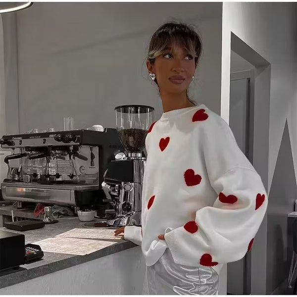 Embroidered Red Heart Sweater - Urban-Utopia