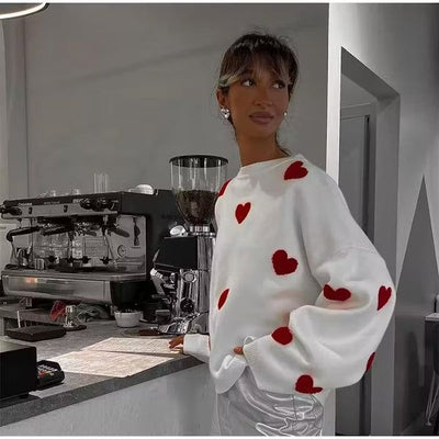 Embroidered Red Heart Sweater - Urban-Utopia