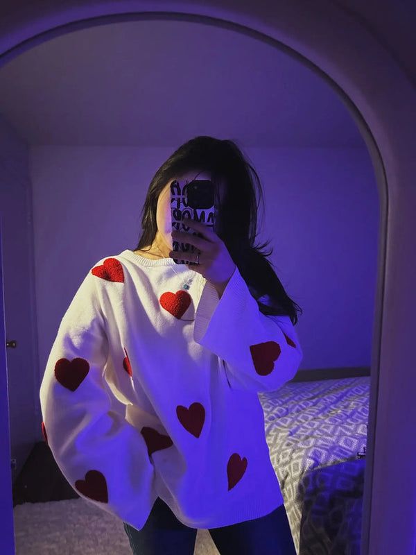 Embroidered Red Heart Sweater - Urban-Utopia