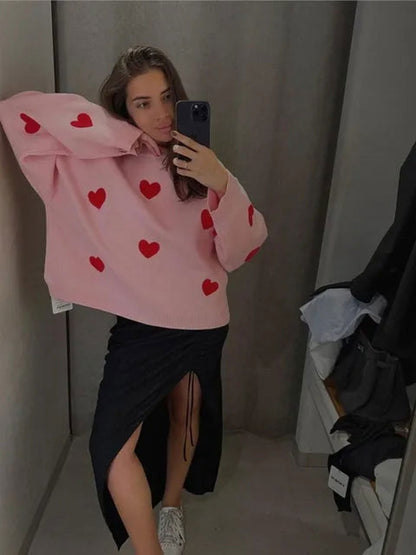 Embroidered Red Heart Sweater - Urban-Utopia