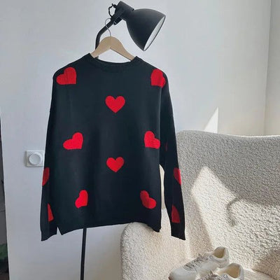 Embroidered Red Heart Sweater - Urban-Utopia