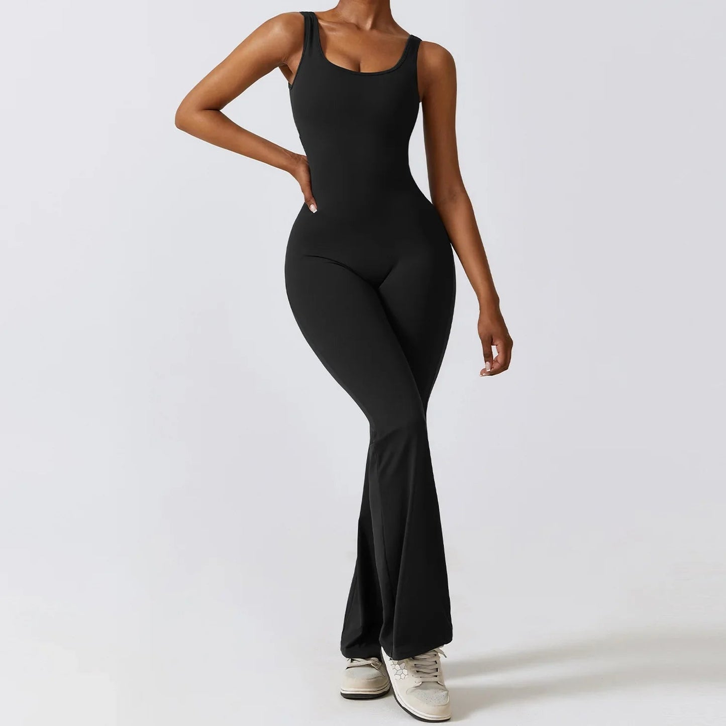VogueFlare - V-Back Flared Viral Backless Jumpsuit - Urban-Utopia
