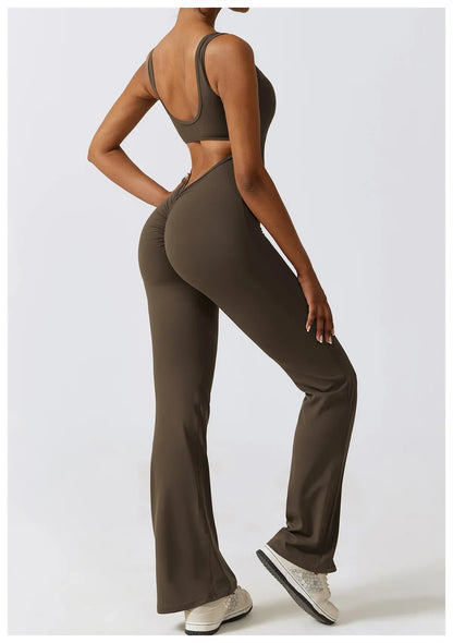 VogueFlare - V-Back Flared Viral Backless Jumpsuit - Urban-Utopia