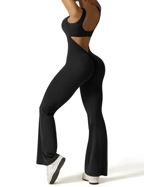 VogueFlare - V-Back Flared Viral Backless Jumpsuit - Urban-Utopia