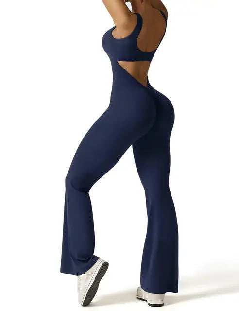 VogueFlare - V-Back Flared Viral Backless Jumpsuit - Urban-Utopia